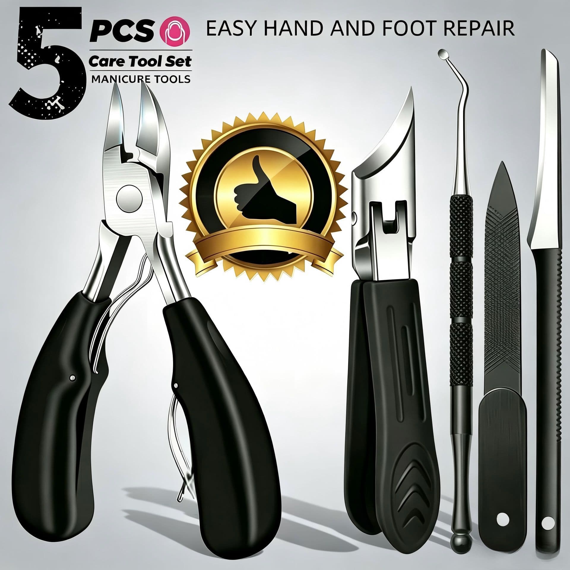 Cross-Border Stainless Steel Eagle-Beak Pliers, Nail Hook Pliers, Specialized Nail Clippers, Five-Piece Set, Cuticle Scissors, Nail Picker, Nail File