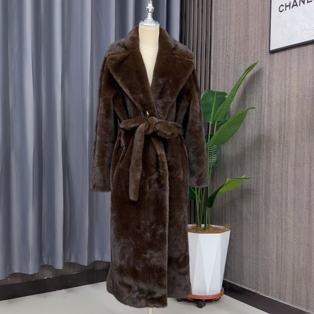 25 Autumn/Winter New European and American Style Plus Size Faux Mink Fur Coat Long Fur-Integrated Faux Fur Jacket Women's Export