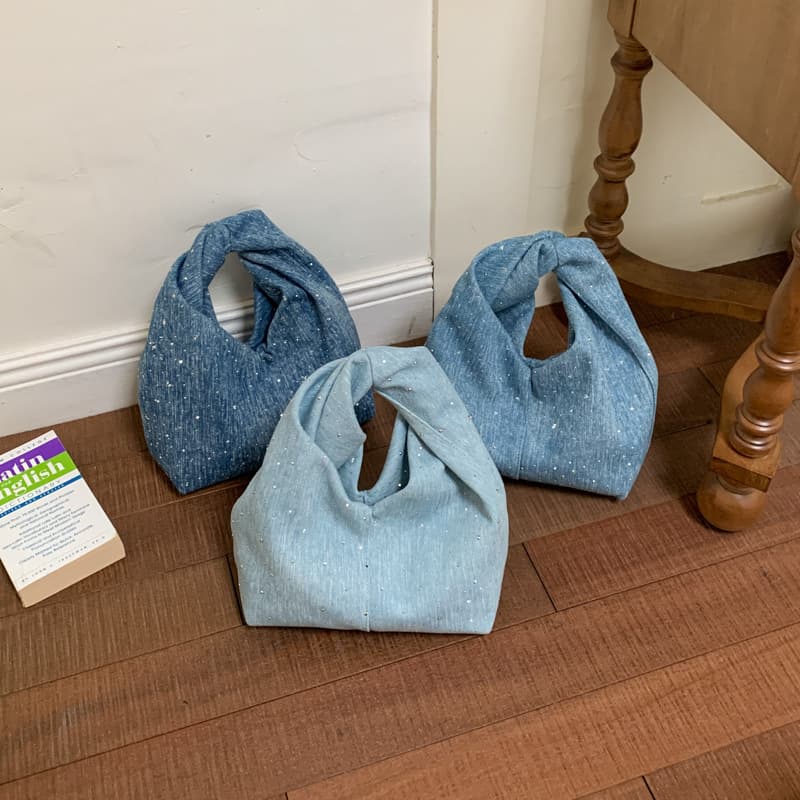 Fashionable and trendy personalized denim hot diamond hand-held dumpling bag, high-quality shiny shoulder bag, commuter cross-body bag