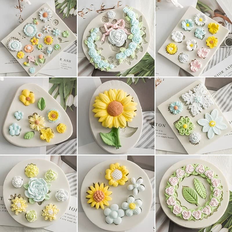 Daisy Flower Series Molds Handmade Chocolate Fondant Flower Molds Sugar Art Clay Kneading Silicone Abrasives
