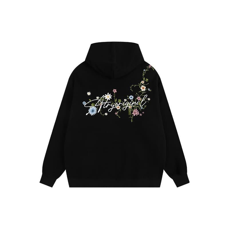 American Retro Floral Embroidered Hoodie for Men and Women 2025 Early Autumn Casual Style Unique Versatile Couple Top Fashion