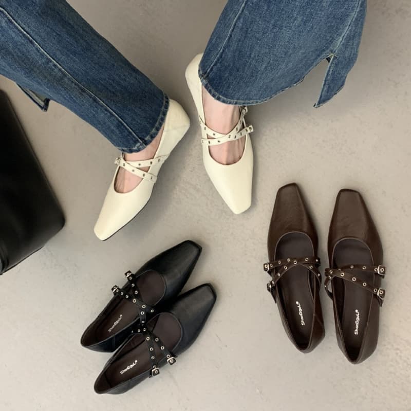 Casual and Versatile Mary Jane Shoes for Women 2025 Spring & Fall New Cross-Buckle Soft Leather Evening Low-Heeled Shoes