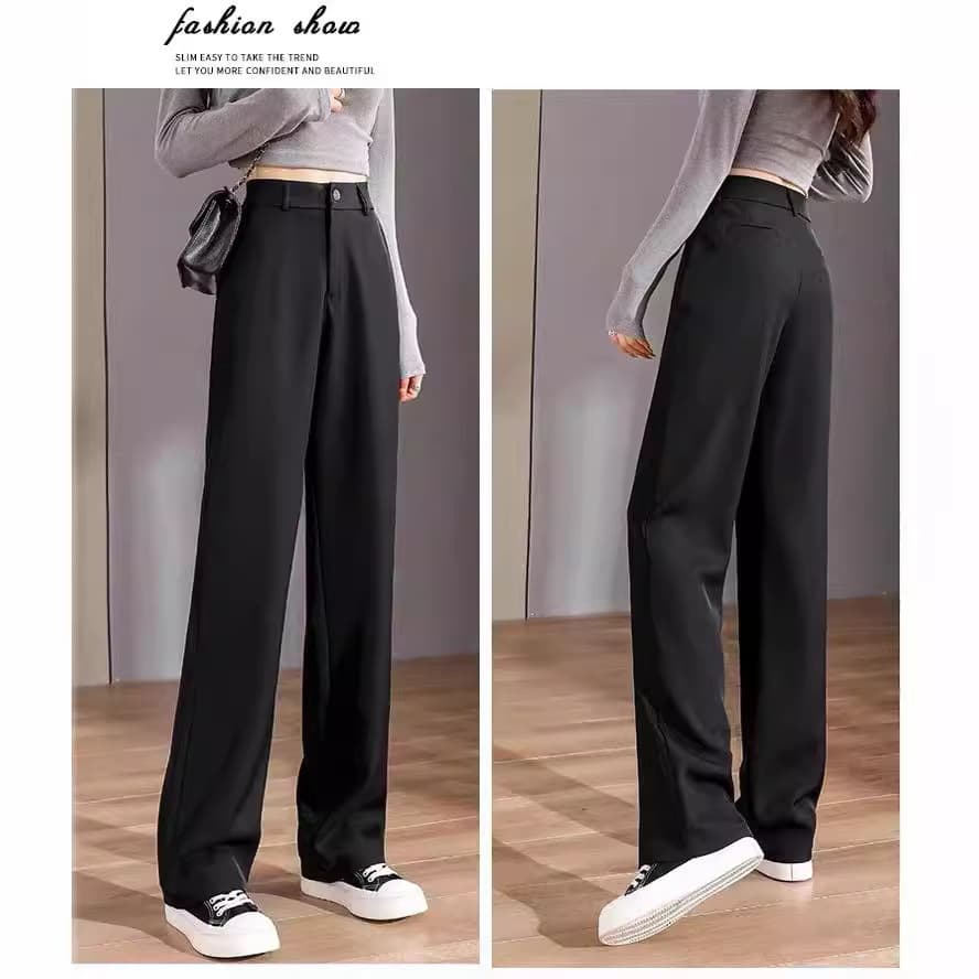 Black suit trousers, women's trousers, trousers for small women, straight-leg pants, professional cigarette pants, real shot wide legs