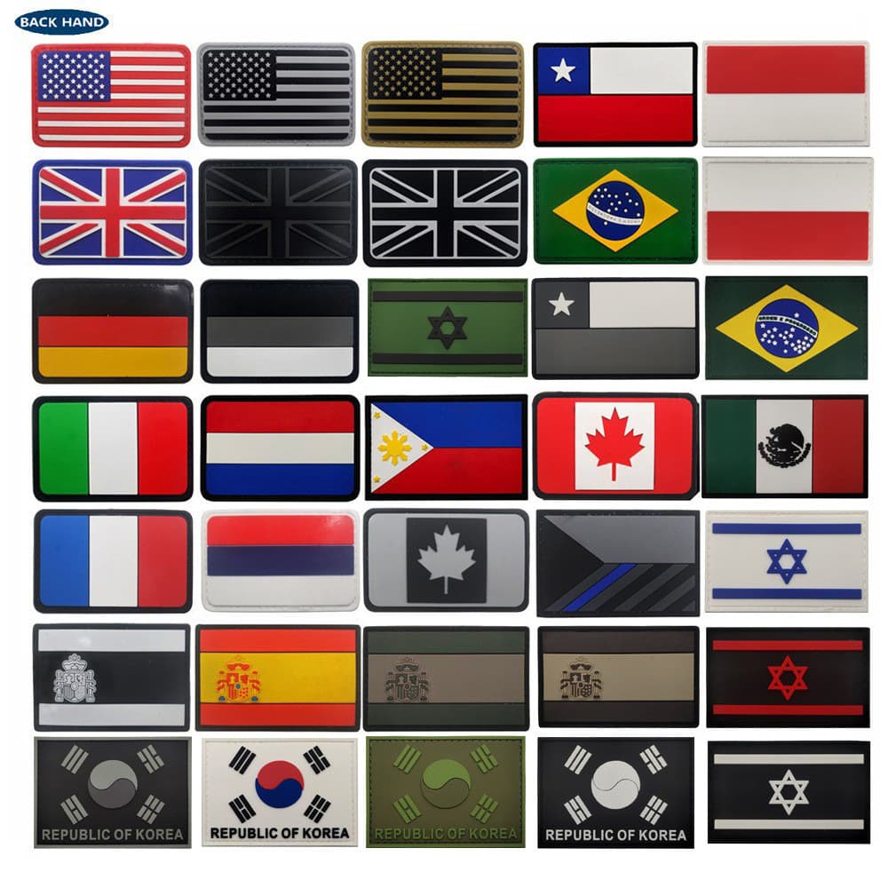 3D PVC Rubber Flag Patch Badge Embroidery World National Flags Hook and Loop Hook Side Backpack Decoration Patch