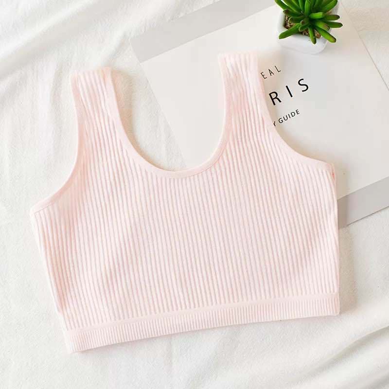 Girls' Developmental Period Vest with Padded Bra, Breathable Bandeau Style Thin Molded Cup, Pure Cotton Inner Layer