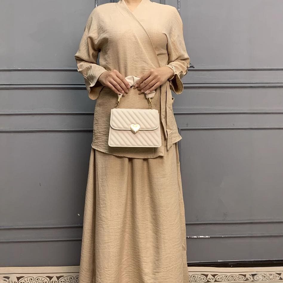 Middle East cross-border solid color tie-front top and skirt set, Dubai loose casual women's clothing