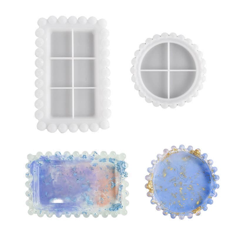 Resin Round Polka Dot Storage Tray DIY Rectangular Beaded Edge Storage Box Plate Silicone Mold In Stock