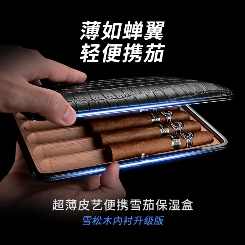 Lightweight Thin Cedar Wood Cigar Case with Cowhide Layer, Convenient Travel Cigar Box Moisturizing Leather Cover New Arrival