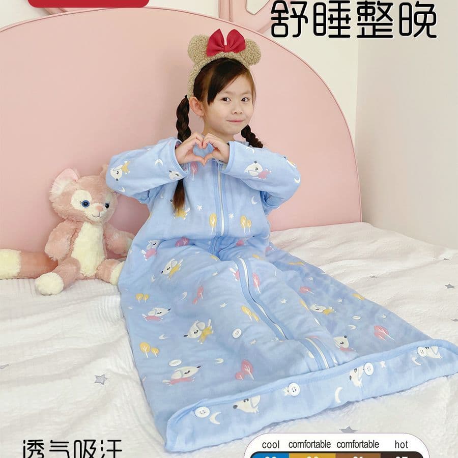 Gauze Baby Kids Sleep Sack Spring Summer Thin Anti-Kick Blanket for Ages 3-12
