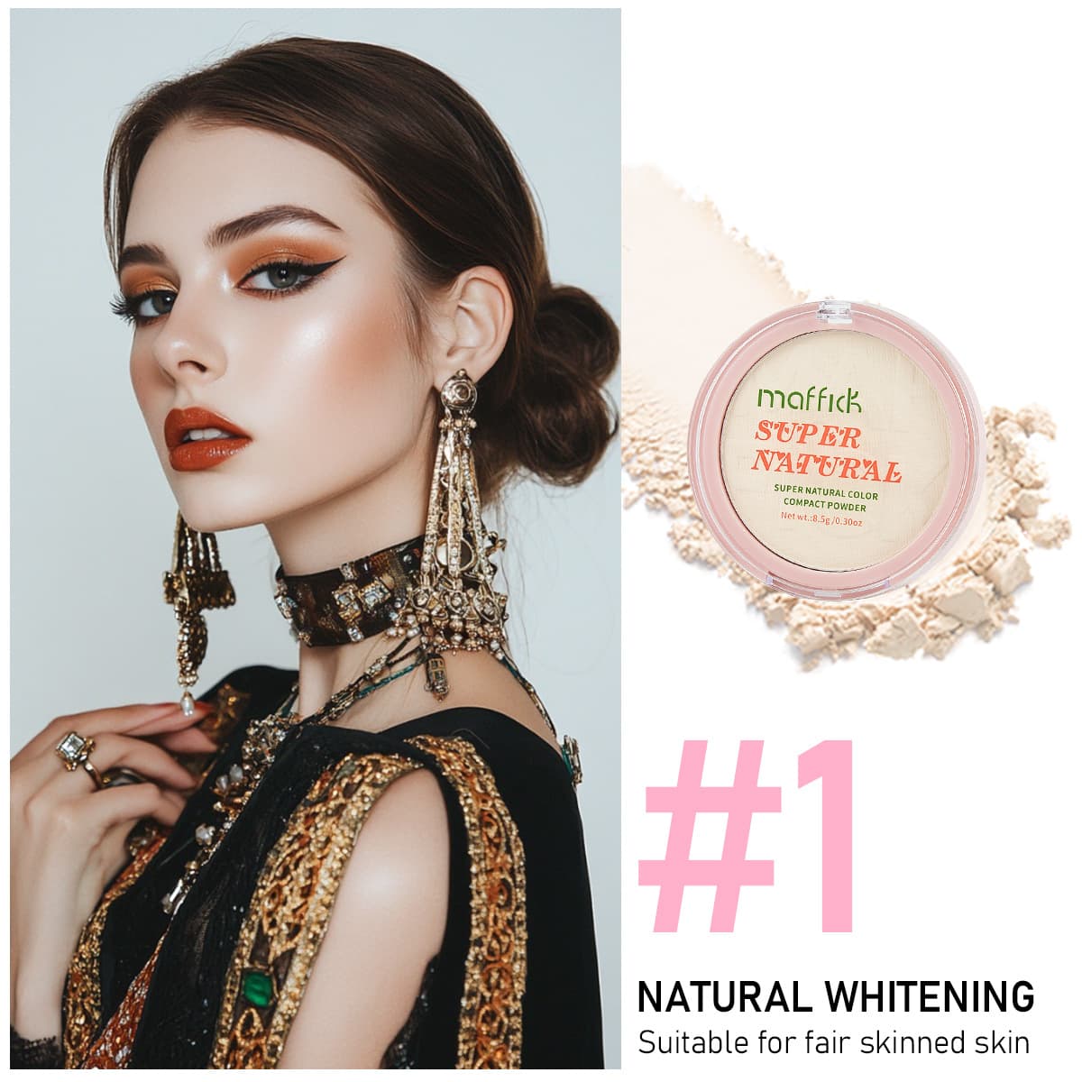 Cross-border exclusive MAFFICK Super Natural Firming Compact Powder, long-lasting setting, enhances complexion, conceals pores, no makeup transfer