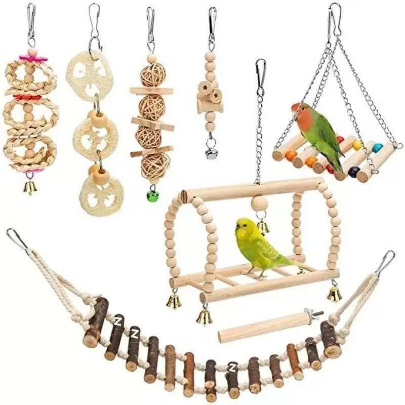 Parrot Toy Swing Natural Wood Chewable Hanging Accessory for Bird Cage Climbing Ladder