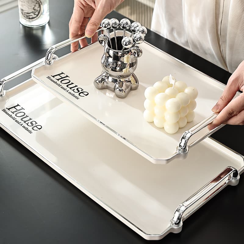Cream-style decorative tray, desktop storage organizer, home entryway jewelry tray, high-end luxury ornament