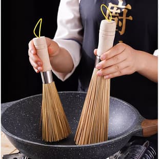 Traditional Natural Bamboo Kitchen Brush for Cleaning, Long Handle Pot Brush, Bamboo Dishwashing Brush