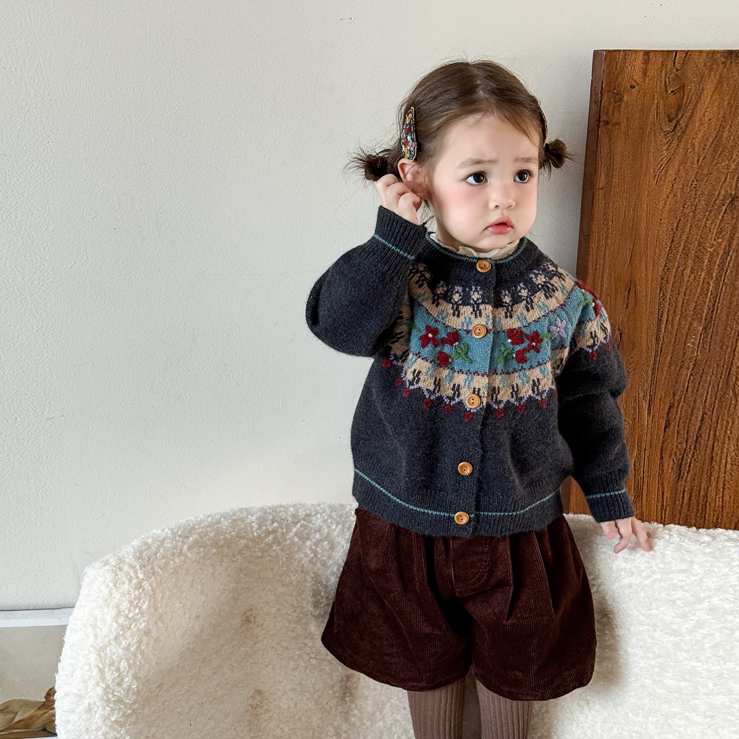 Sugar Pear Children's Clothing Girls' Sweater Cardigan Autumn 2025 Stylish and Cute Children's Knitted Cardigan Baby Girl Clothes