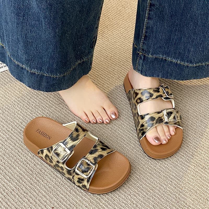 Summer Trendy Street Fashion High-End Leopard Print Birkenstock Shoes for Women, Comfortable Soft Sole