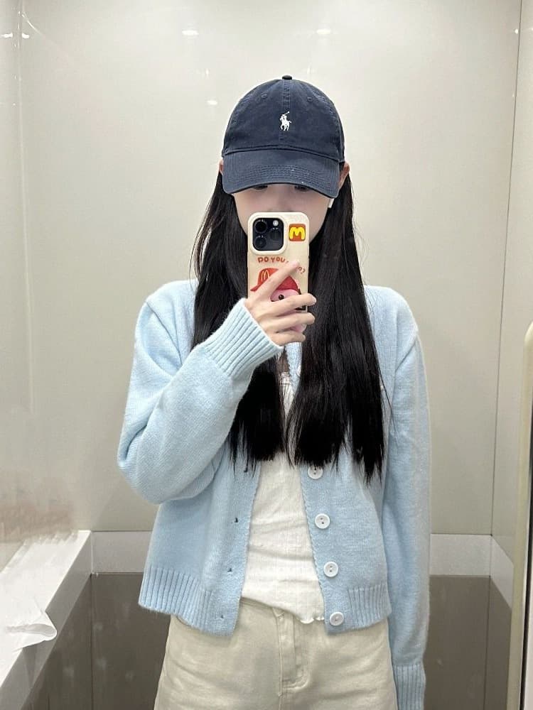Light Blue Knit Sweater Women Early Fall Simple Short Cardigan Outerwear Top 2026 Early Fall Cardigan