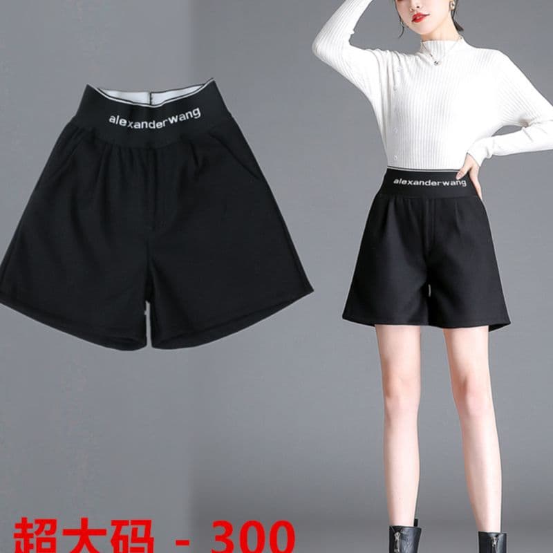 5587#GX New High-Waist Plus Size Wool Shorts Bootcut Pants Versatile Slimming Wide-Leg Pants for Plus Size Women