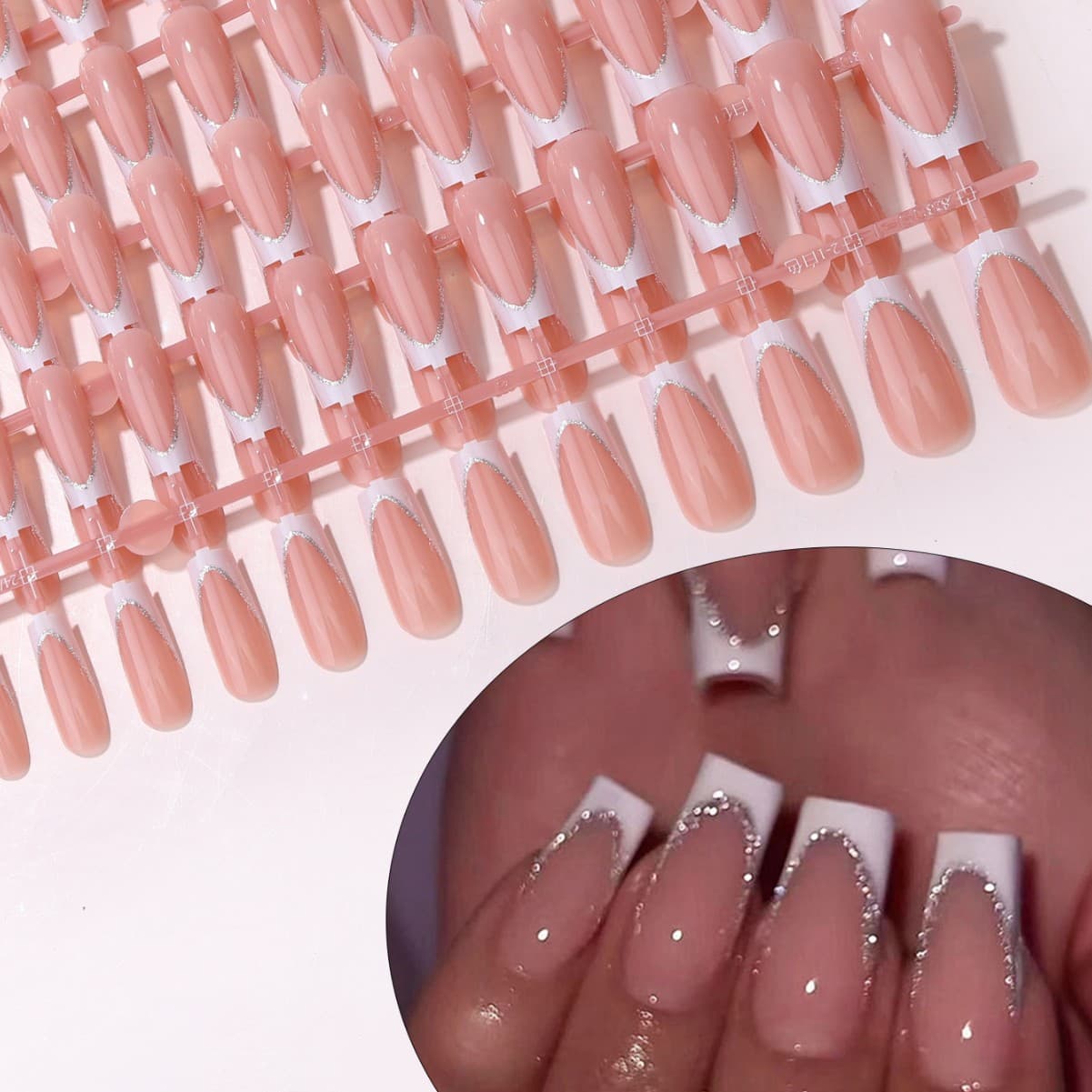 Matte Nude Pink French False Nails, Coffin Shape Medium-Long Wearable Nail Tips, Pre-Made Press-On Nails