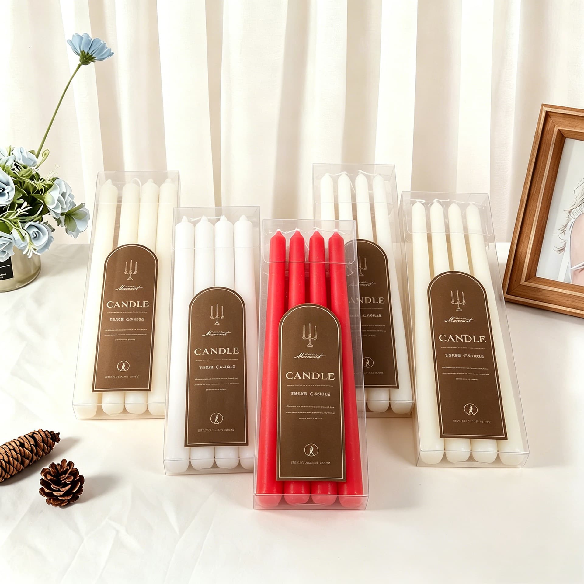 30cm Threaded Taper Candles, 4-Pack Box, Cone Candles for Restaurant Decor, Photography Props, Wedding Straight Rod Colored Candles