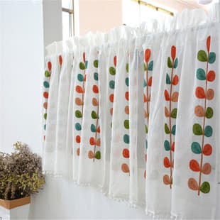 Cross-border American Pastoral Yarn Embroidery Lu Embroidery Half Curtain Rod Dustproof Curtain Cabinet Door Curtain Small Curtain Feng Shui Curtain Short Curtain