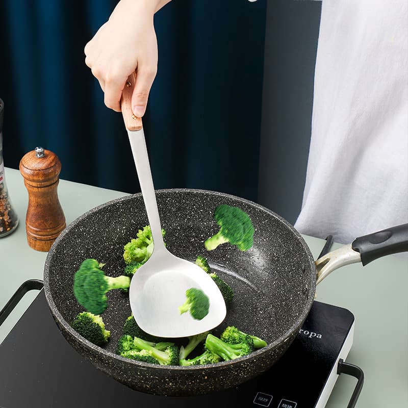 304 Stainless Steel Wooden Handle Spatula Complete Set Kitchenware Set Hot Pot Large Colander Spoon Kitchen Supplies