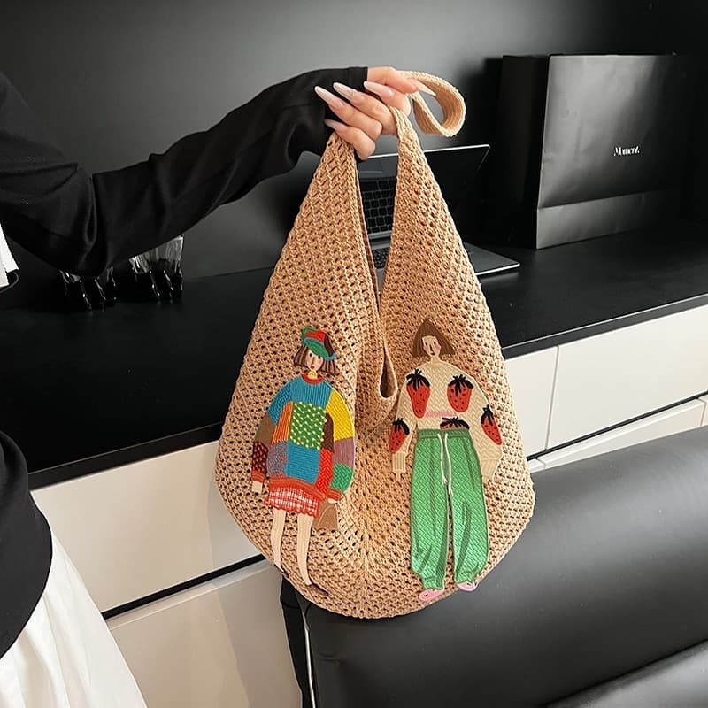 Bag Fashion Summer Popular New Straw Handheld Woven Bag Net Bag Western Style One Shoulder Travel Woven Women's Bag Seaside