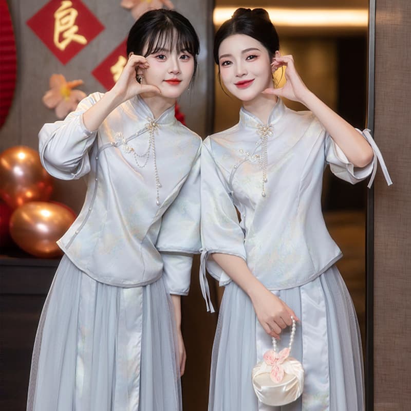 Chinese-style Bridesmaid Dress 2026 Sisterhood Banquet Gown Long Vintage Retro Chinese Style for Bridesmaid