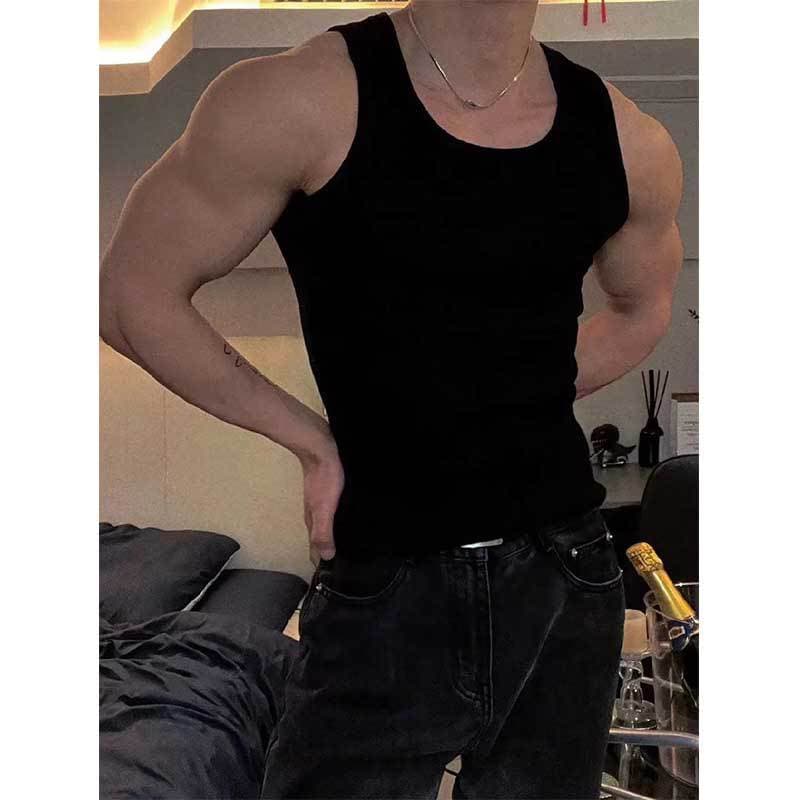 Summer Men's Heavy Cotton Ribbed Knit Muscle Tank Top - Sleeveless, Stretchy, Form-Fitting, Moisture-Wicking Gym Vest