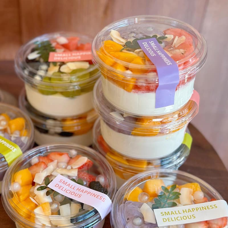 Coconut Milk Jelly Cup, Cold Brew Yogurt Bowl, Ice Jelly, Grass Jelly, Fruit Mix, Dessert Transparent Disposable Takeout Packaging Box