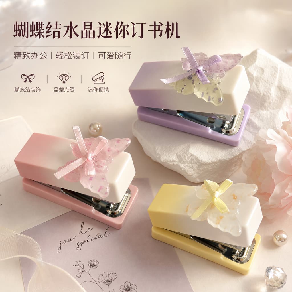 New Bow-Shaped Stapler High-Aesthetic Mini Student Office Binder Portable Small Stapler Wholesale