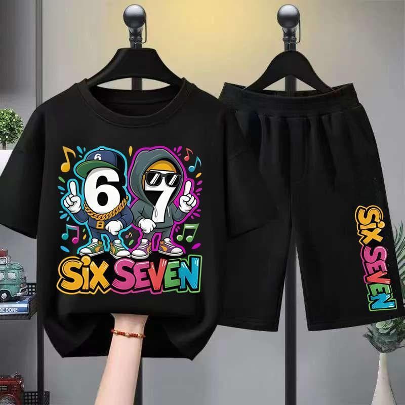 67 Funny Meme Print Hot Selling Kids Fashion Short Sleeve Casual Cotton T-Shirt for Boys and Girls Cross-Border