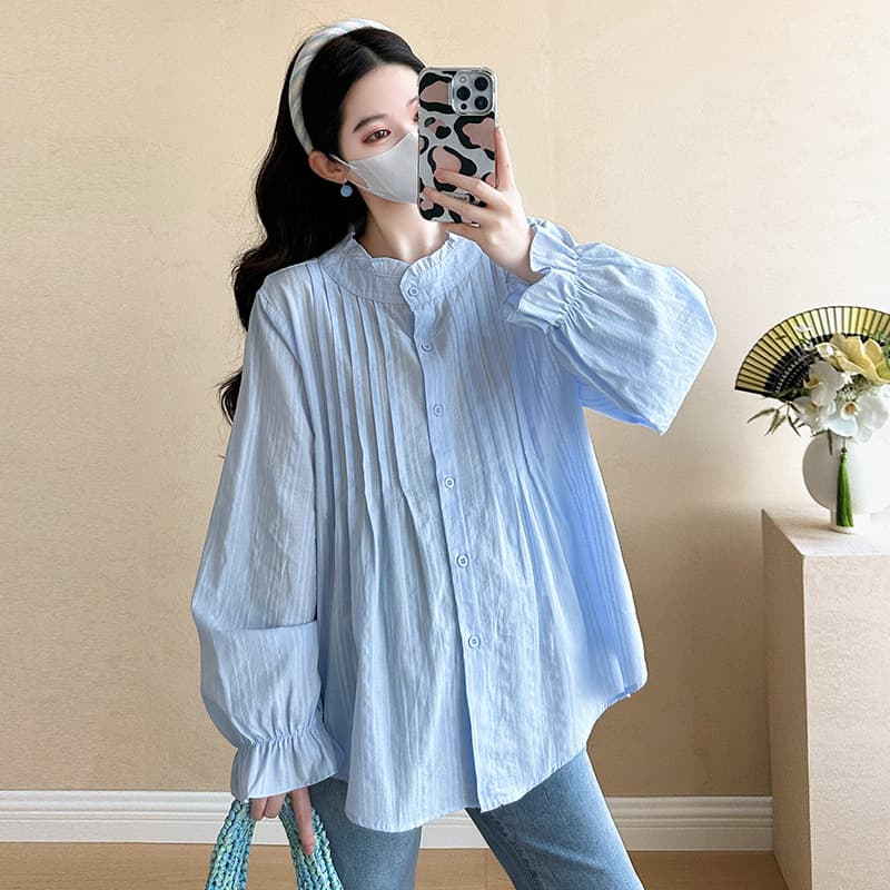 Spring New Maternity Korean French Style Soft Stand Collar Babydoll Top