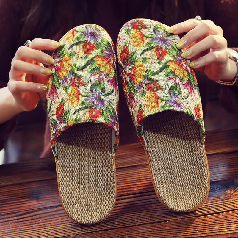 Seasonal Home Linen Slippers, Fashion Style, Anti-Slip, Breathable, Printed, Versatile Couple Indoor Spring/Autumn Casual Slippers