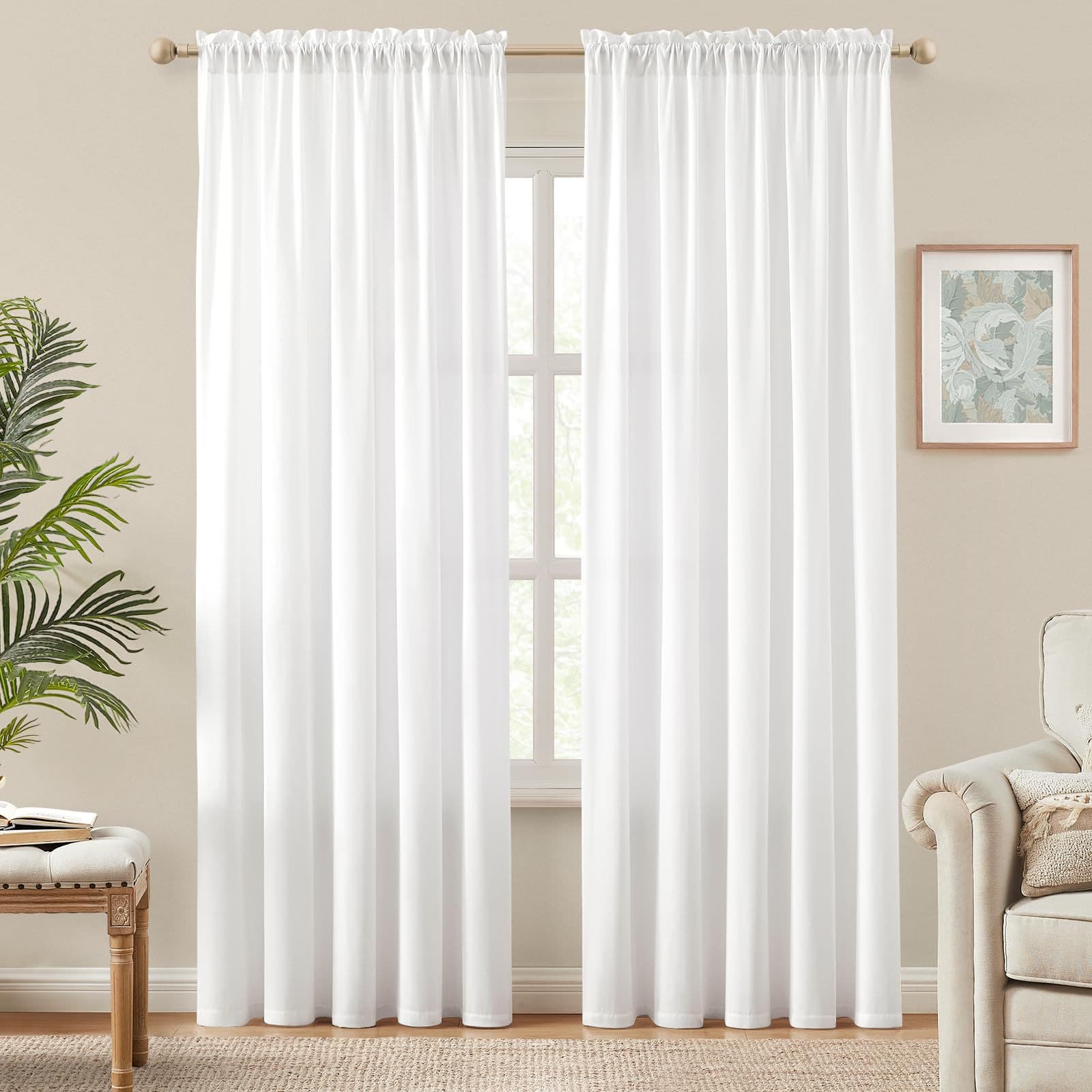 Cross-border Amazon Curtain White Sheer Curtain Light Filtering Not See Through Semi-Sheer Curtain Ready Made Wholesale for Export