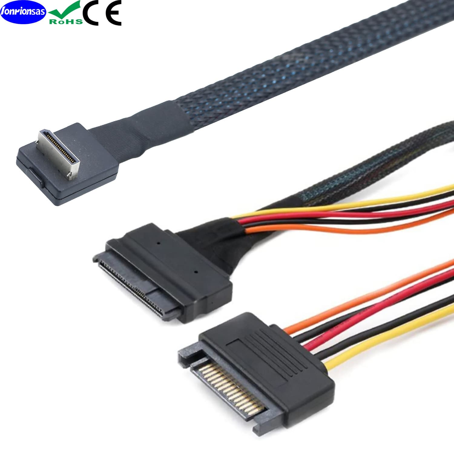 PCIE Oculink SFF 8611 4I 90 Degree to U.2 SAS SFF 8639+15P SATA Cable Harness
