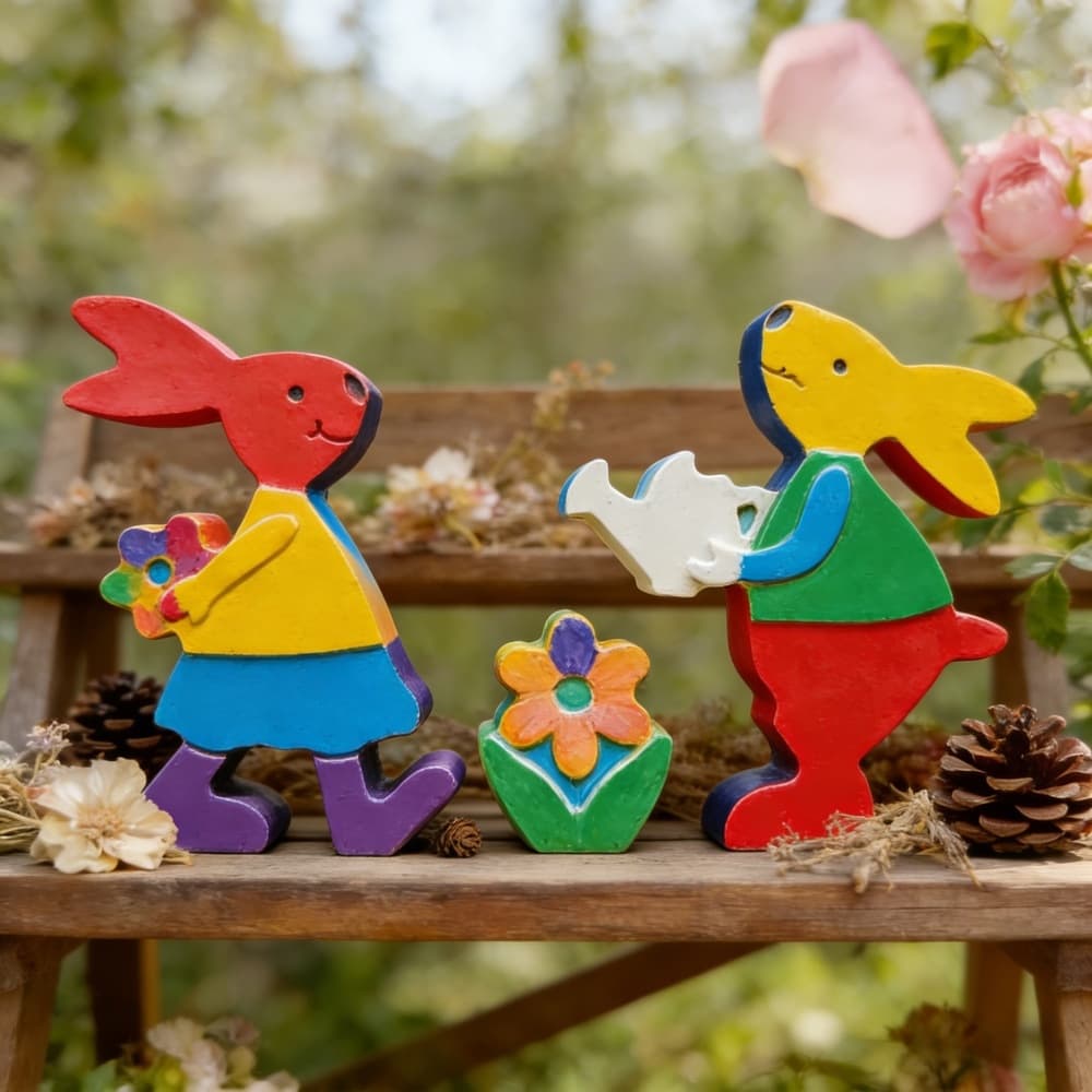S2574 Rabbit Figurine Set Decorative Cement Plaster Mold DIY Silicone Mold