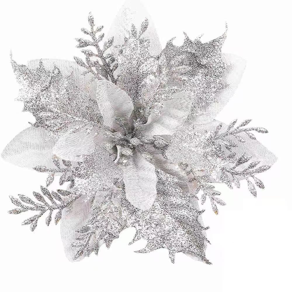 Gold Glitter Poinsettia Christmas Tree Decoration Accessories Christmas Wreath Ornaments Christmas Decoration Flower Heads Artificial Flowers Wholesale