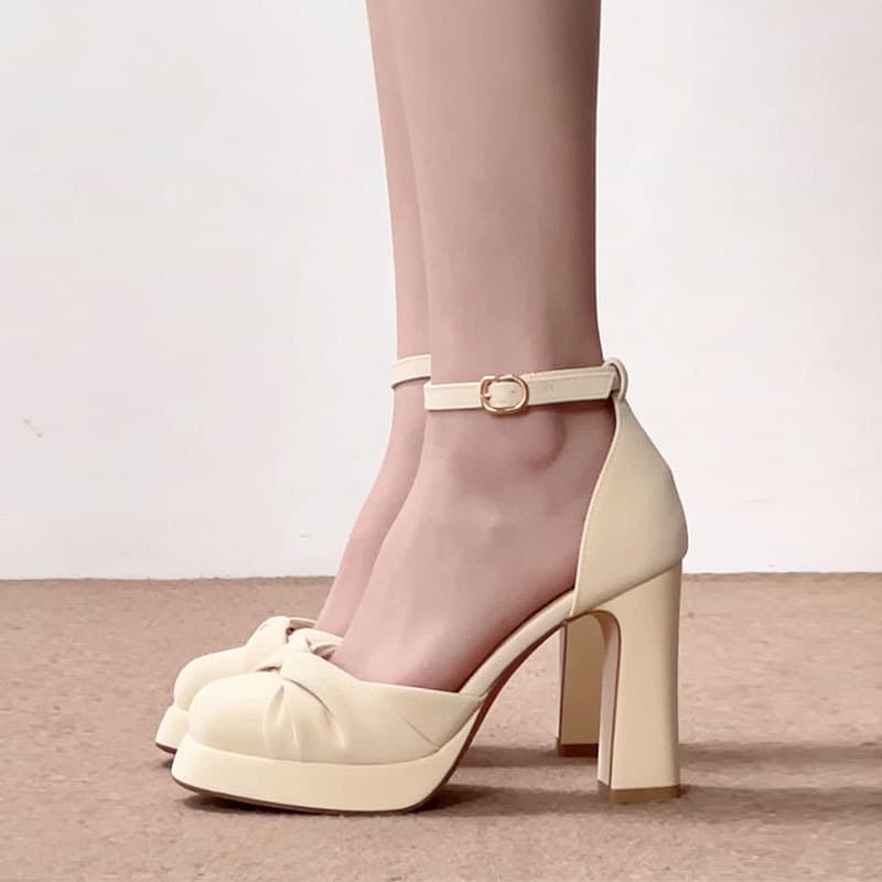 2026 Stunning One-Strap Wrinkled Platform Chunky Heel Women's Elegant Socialite Style Fashion Mary Jane Shoes