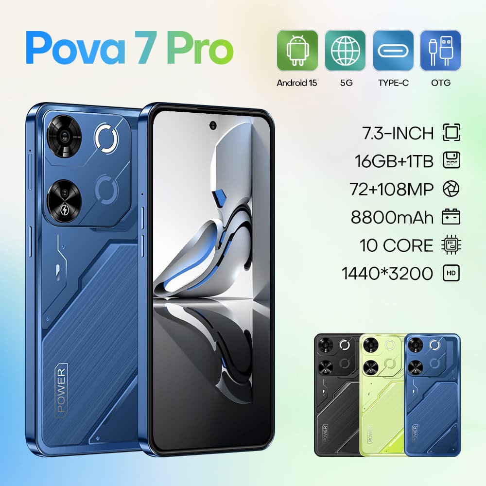 New Pova7 Pro 7.3-inch HD Screen 16+1T Android 5G Smartphone Cross-Border Source Factory Wholesale