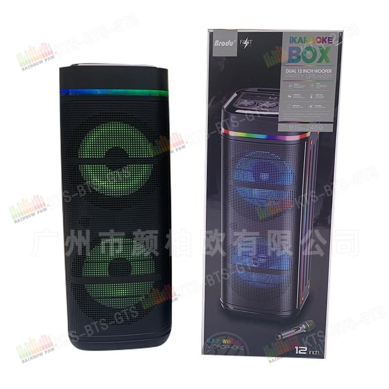 KTS GTS BTS Factory Wholesale BTS-2459 Dual 12-Inch Bluetooth Speaker with 1 Wireless Microphone