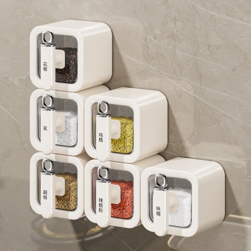 Suction Cup Spice Container Kitchen Household Seasoning Jar Sealed Moisture-Proof Wall-Mounted Chili Salt Sugar Pot Seasoning Set