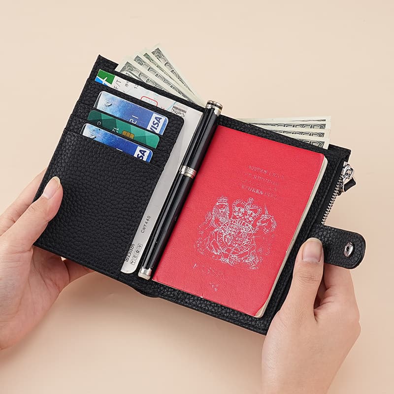 Multifunctional Genuine Leather Passport Wallet Travel Ticket Clip RFID Passport Cover Neutral Daily Use Cross-Border Style