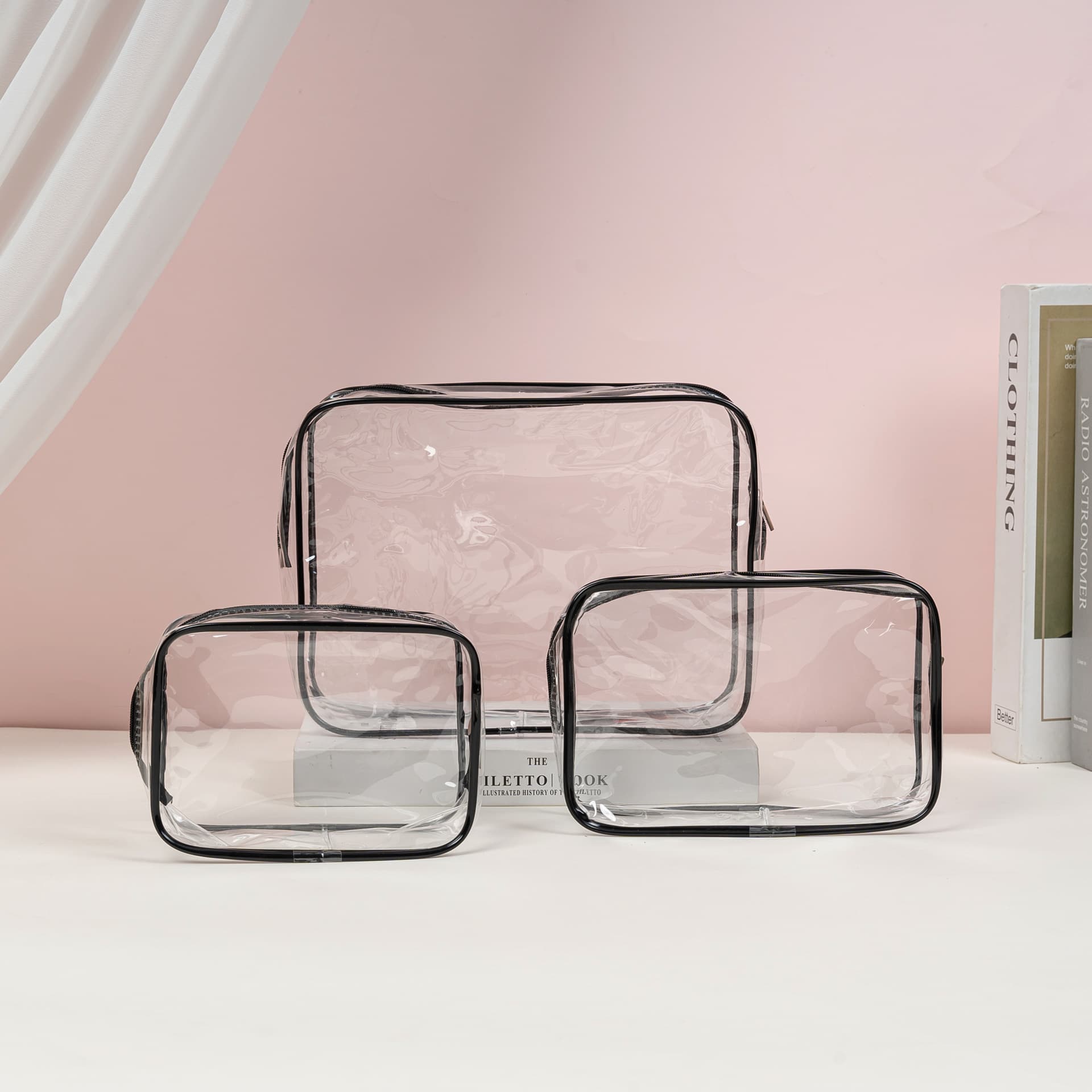 PVC Transparent Makeup Bag Travel Toiletry Bag 3-Piece Set Waterproof Large Capacity Handheld Cosmetic Bag Storage Bag