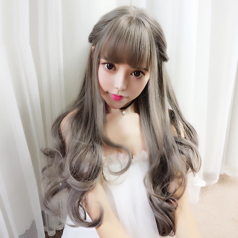 Manufacturer Wholesale Wig Full Hair Style Long Curly Hair Big Wave Fashion Air Bangs Chemical Fiber Big Scalp Wig Set