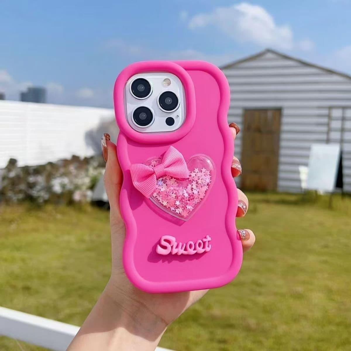 Quicksand Heart English iPhone 15 Pro Compatible Apple 16 Plus Macaron 13 Phone Case 14 12 Wave