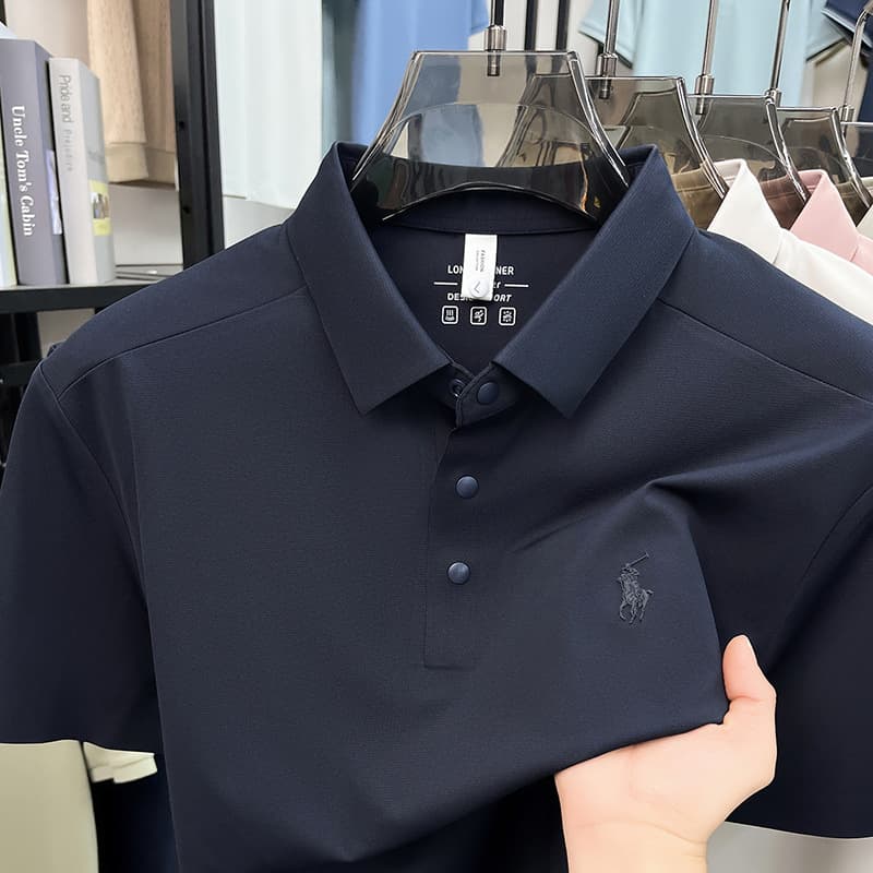 Mercerized Summer Turn-Down Collar T-Shirt Men's Short-Sleeve High-Quality Polo Shirt 2026 Turn-Down Collar Solid Color Half-Sleeve Casual Top