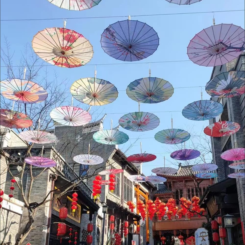 Classic Chinese Oil Paper Umbrella for Indoor and Outdoor Decoration, Restaurant Event Ceiling Decor, Chinese Style Prop Umbrella, Other None