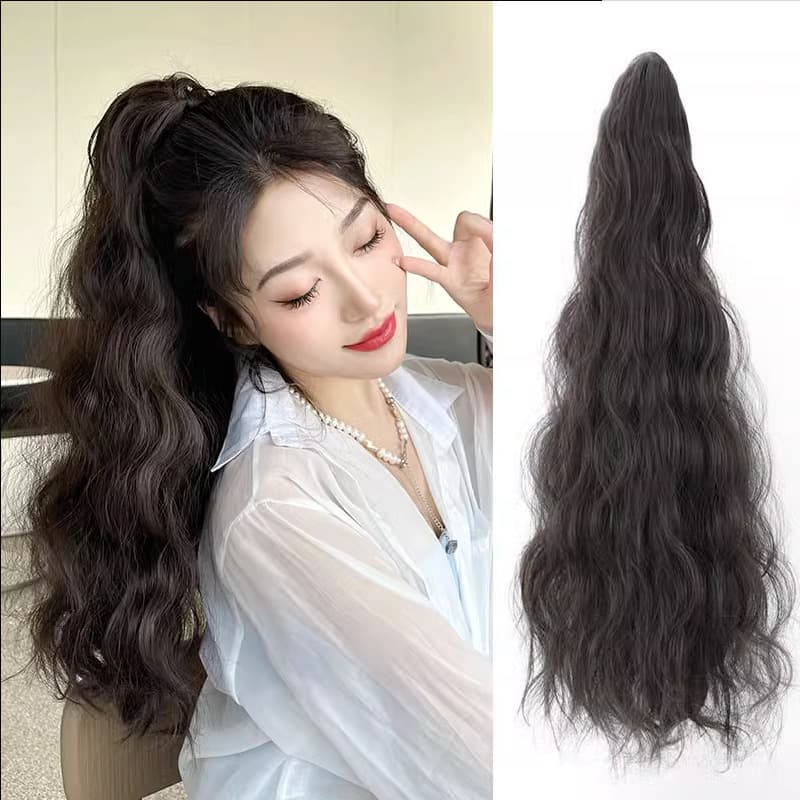 Natural-Looking Long Hair Clip-In Ponytail for Women, Wavy High Ponytail, Fluffy Internet Celebrity Braided Curly Hair Fake Ponytail