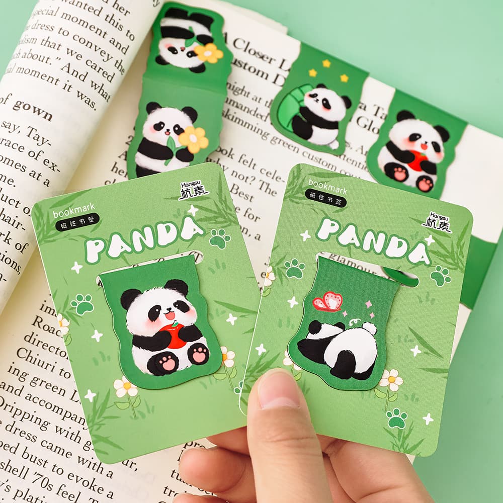 Cute Panda Magnetic Bookmark - Student Cartoon Reading Page Clip Creative Magnetic Bookmark Learning Stationery