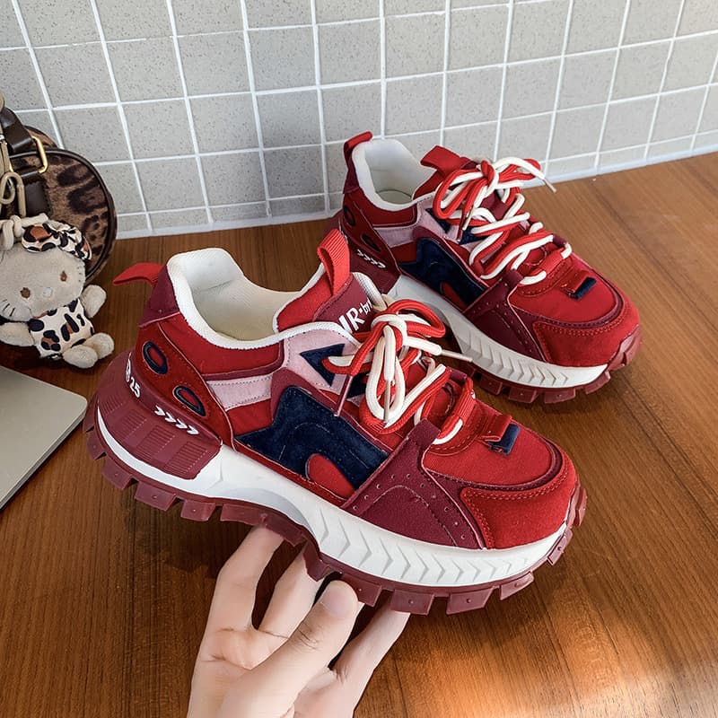 Sporty Color Block Dad Shoes for Women Spring Autumn Casual Versatile Foot Lengthening Agan Style Rubber Bottom Breathable